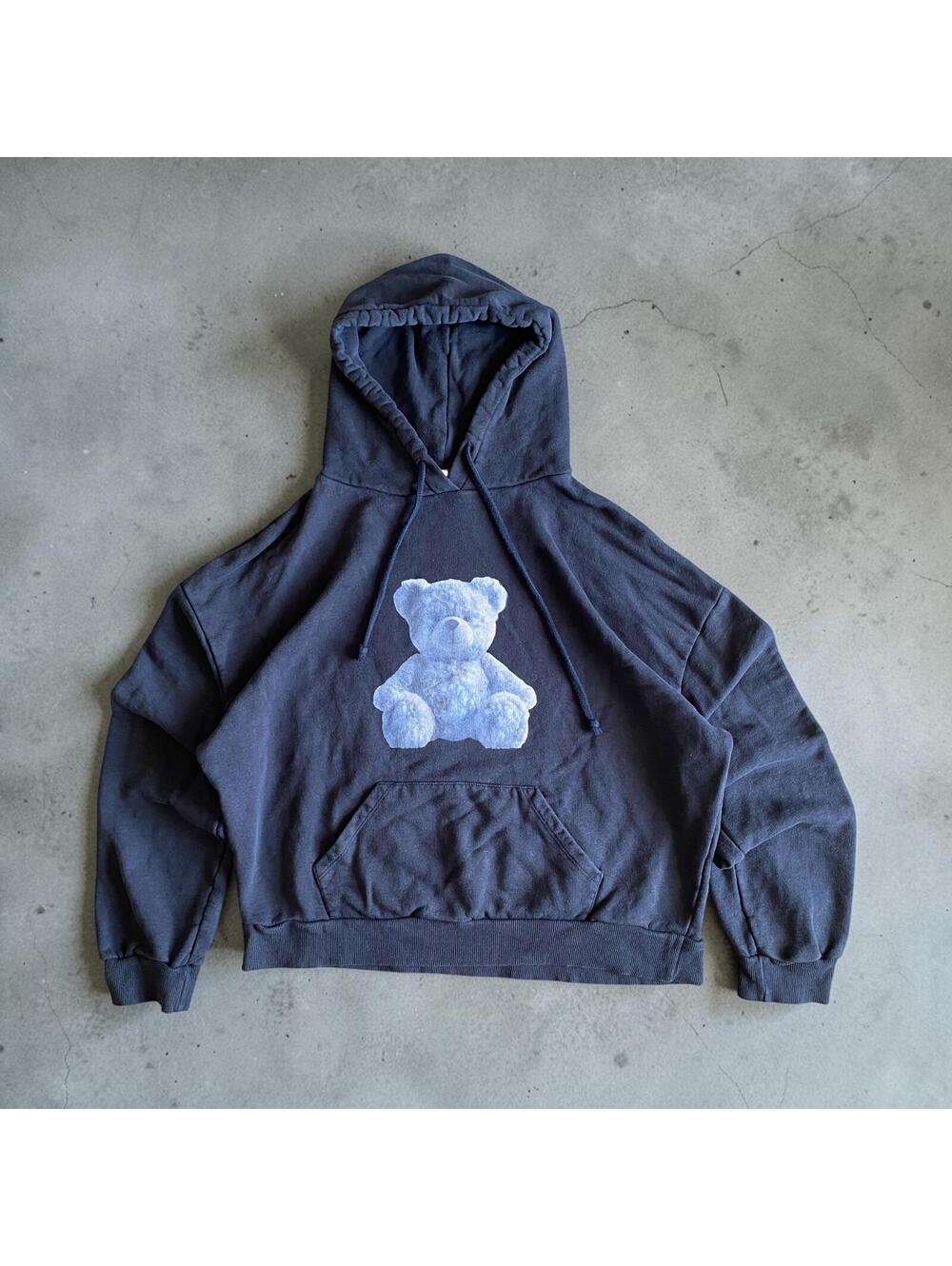 Subdued Women Hoodie S Oversized Navy Blue Cotton Teddy Bear Graphic Y2K Cozy